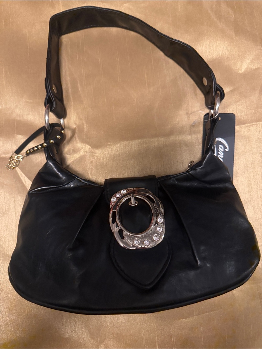 Candie's Black Shoulder Bag with Embellished Silver Buckle